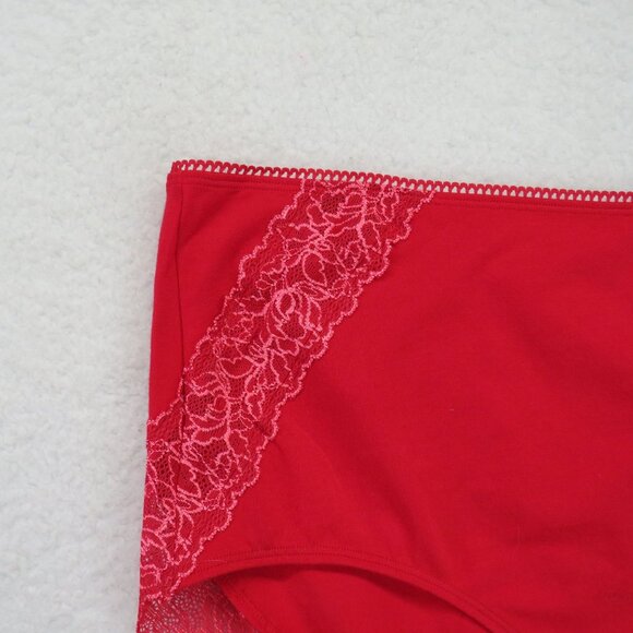 Cacique Panties Size 26 Red Cotton High Leg Brief Underwear Lace Accents New - Picture 2 of 5
